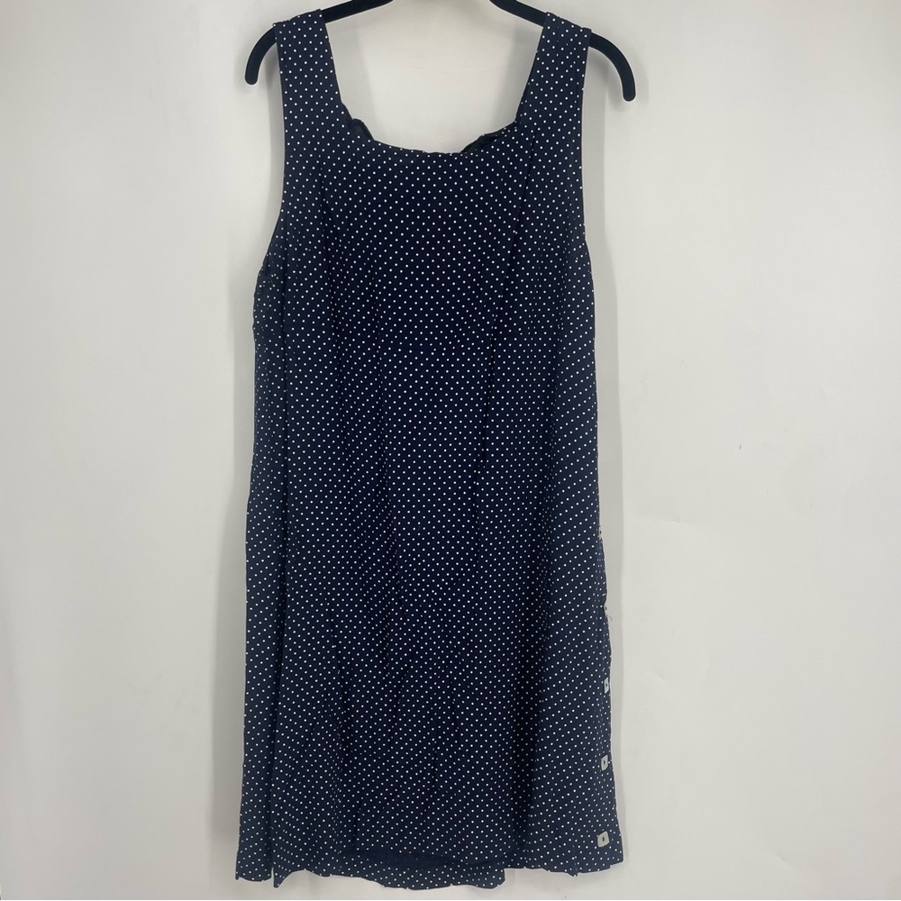 Vintage 90s Teddi Blue Polka Dot Dress Button Up Side Sleeveless Y2K Romantic